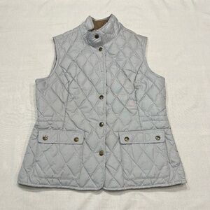 Eddie Bauer Premium Goose Down Fill Diamond Quilt Snap Vest Light Gray Wmns Med